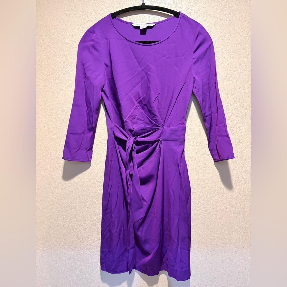 Diane Von Furstenberg Vibrant Purple Long Sleeve Tie Dress Sz 0